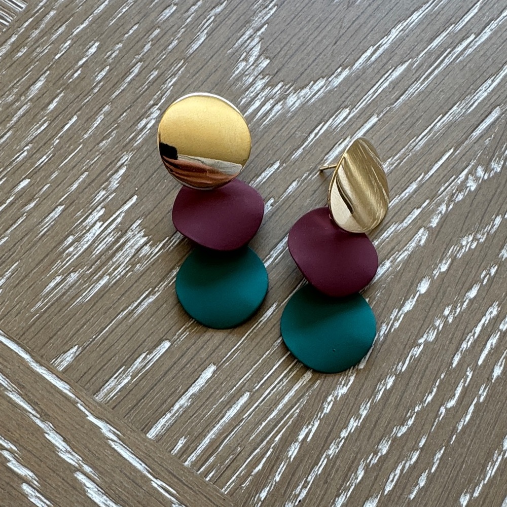 Gold, Burgundy & Teal Drop Earrings - Women Jewelry